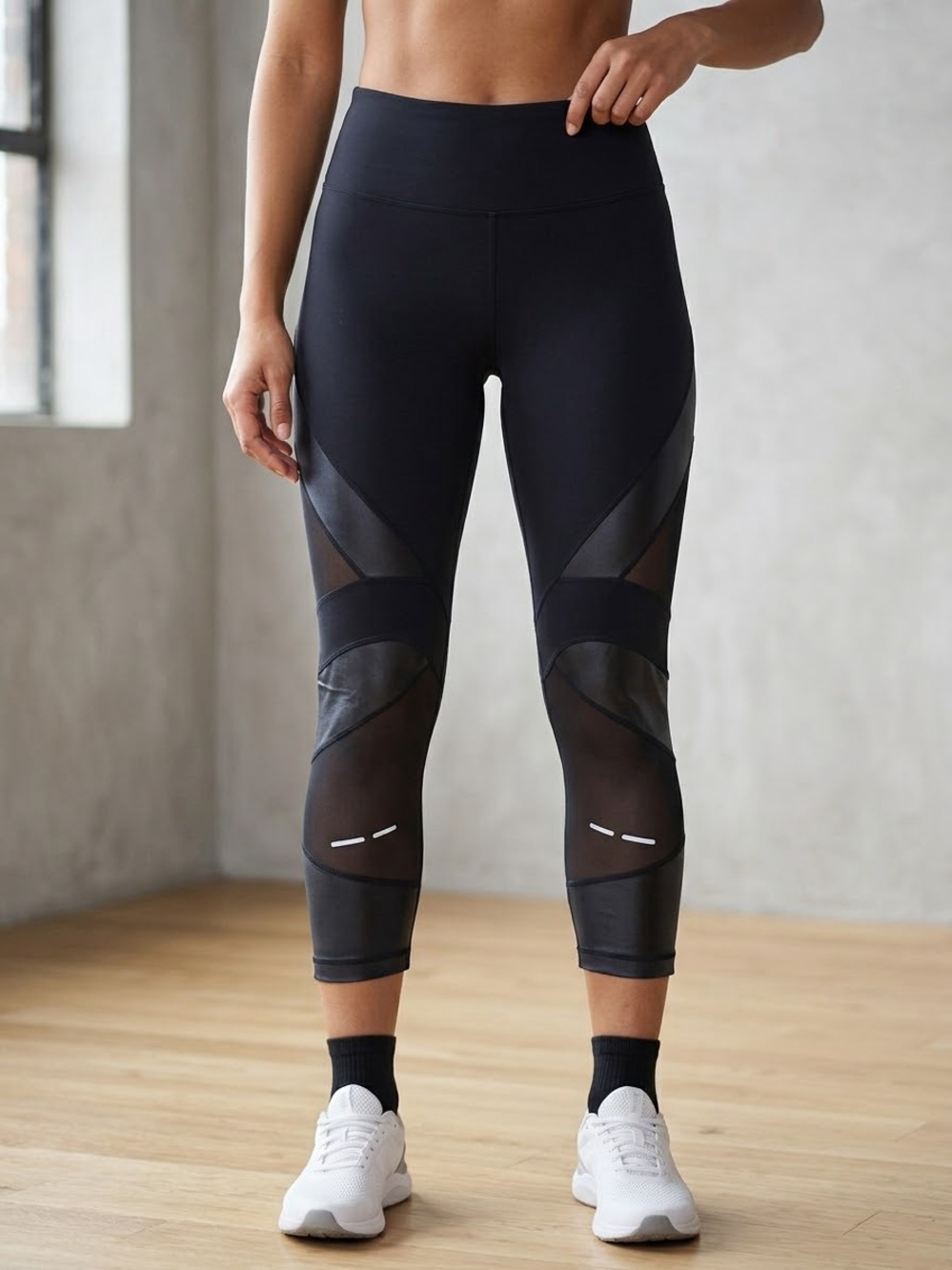 Sweaty Betty Power Wetlook Mesh Crop Athletic Leggings Black Large.